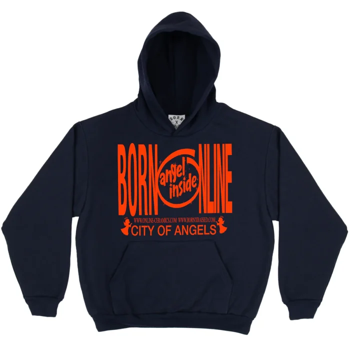 BORN X RAISED + ONLINE CERAMICS ANGEL INSIDE HOODIE: NAVY